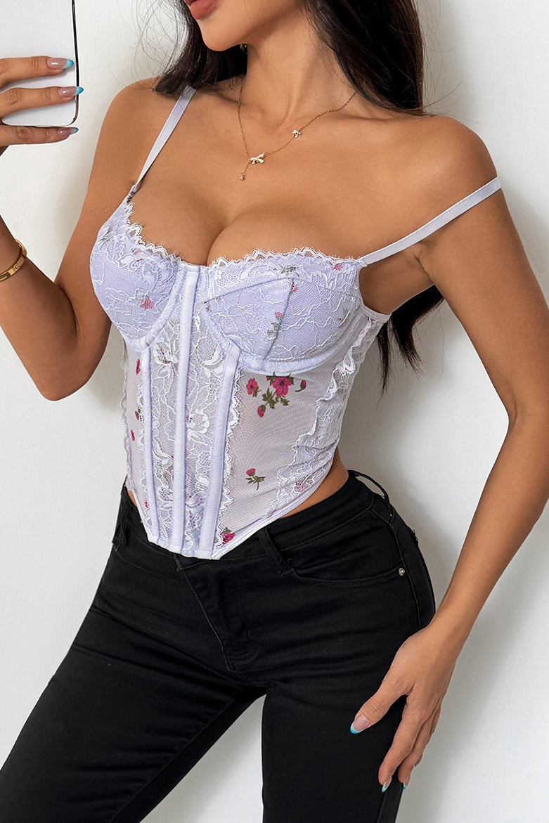Light Lace Sexy Floral Bustier Cami Top