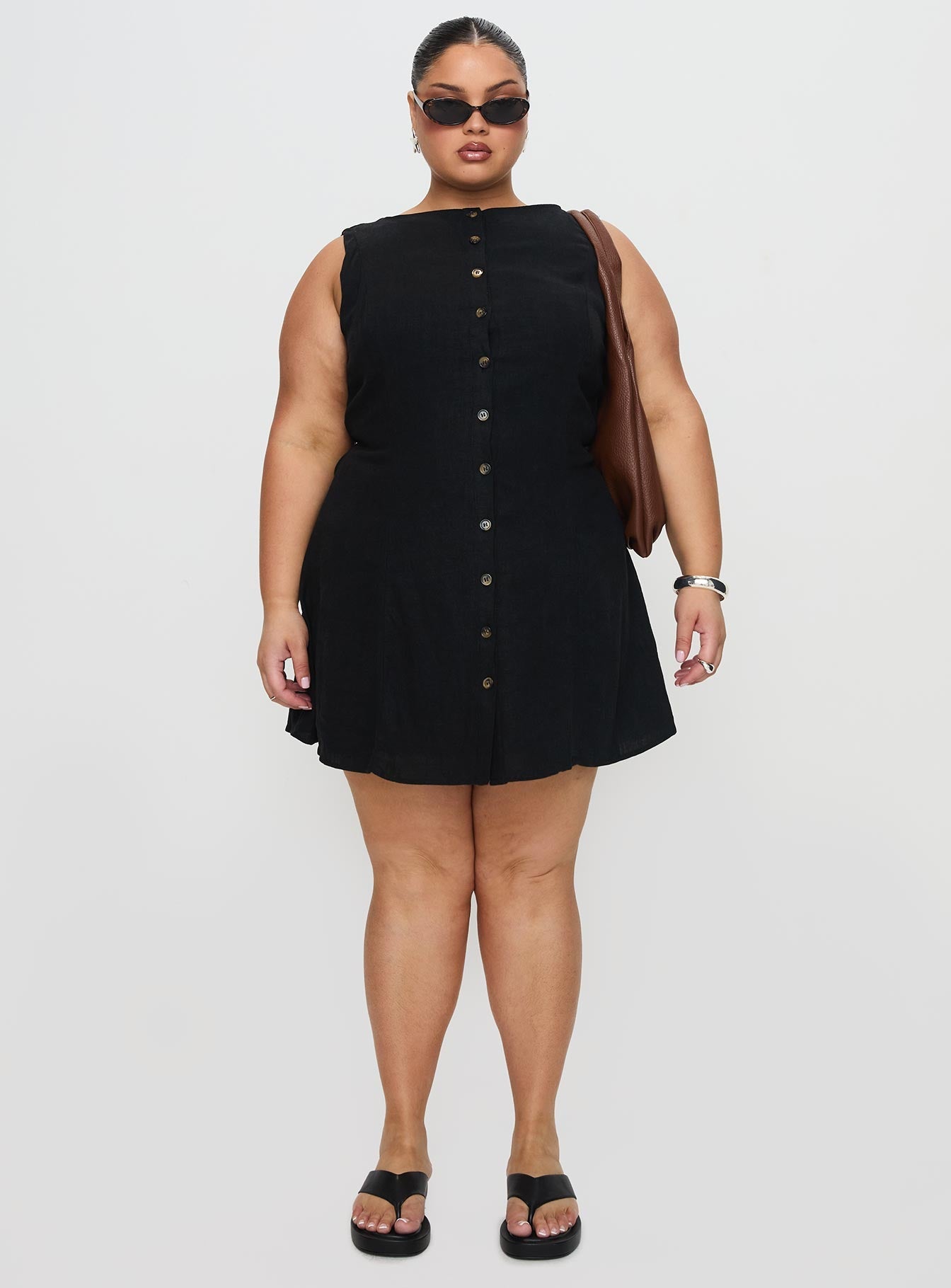Dollie Linen Mini Dress Black Curve