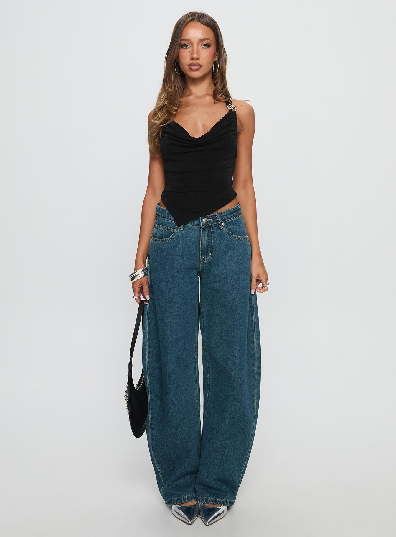 Where Were You Cowl Neck Top Black