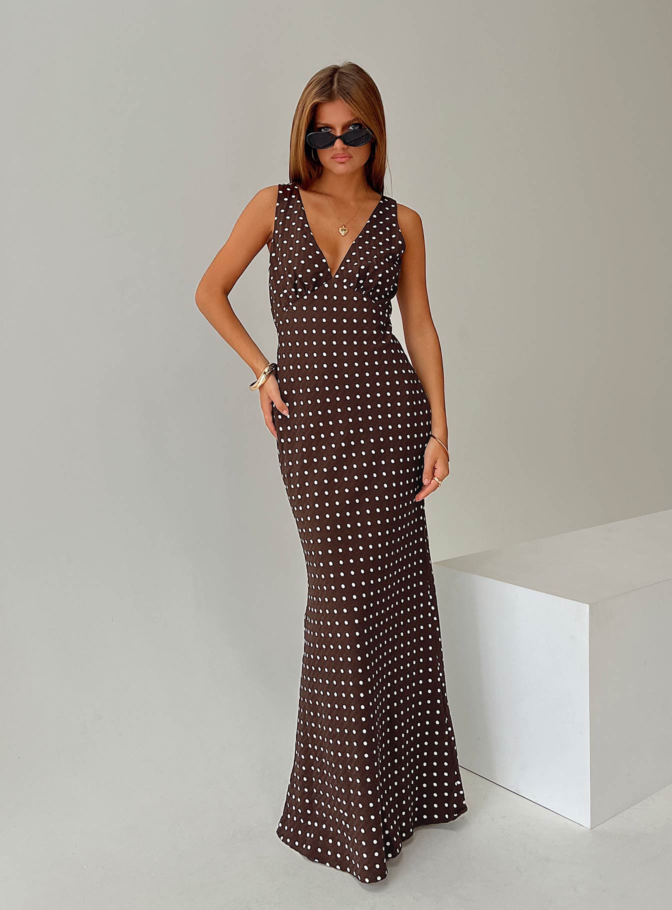 Nellie Maxi Dress Brown Polka Dot Tall
