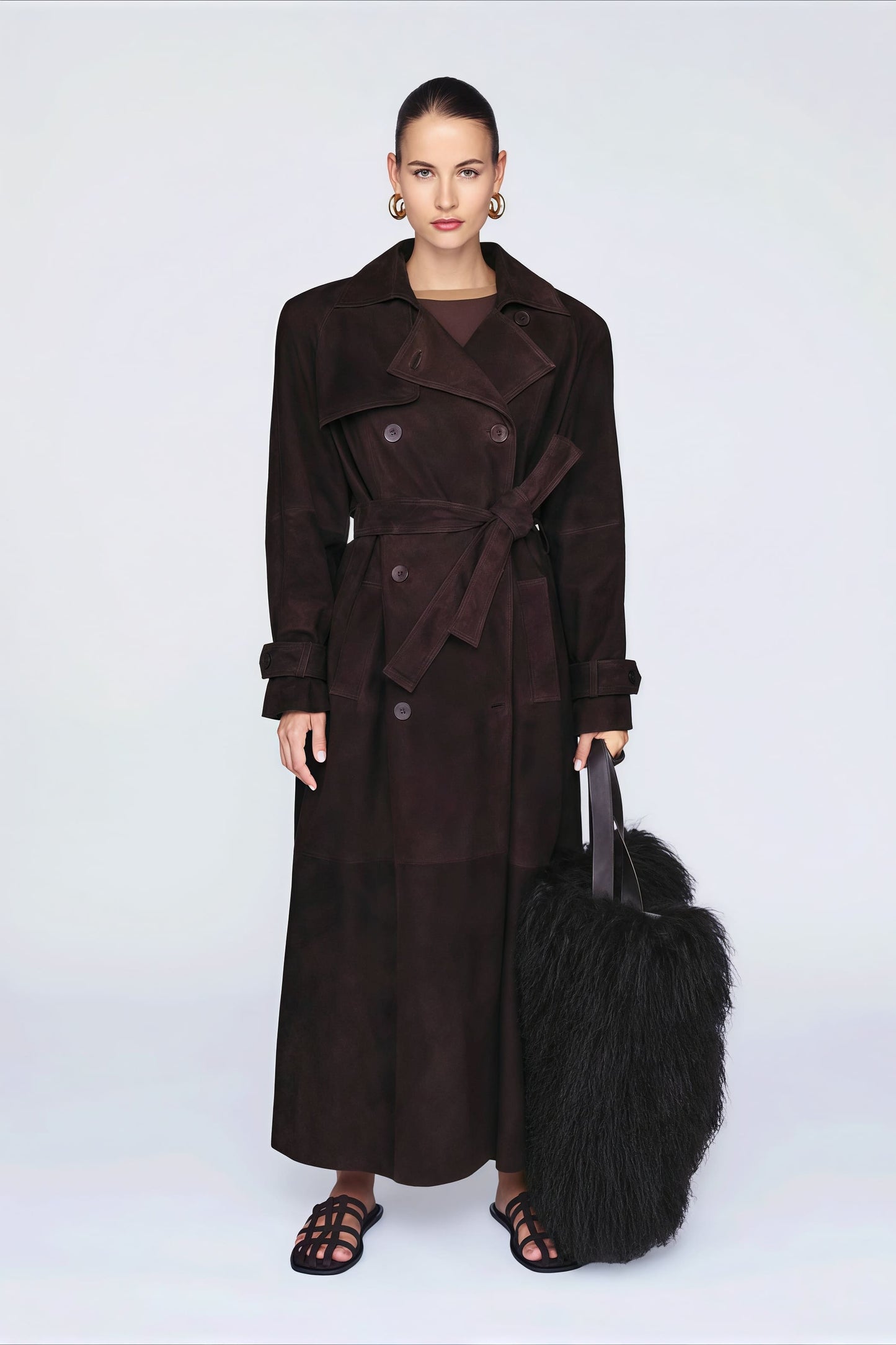 Double Breasted Tie Waist Long Elegant Overcoat
