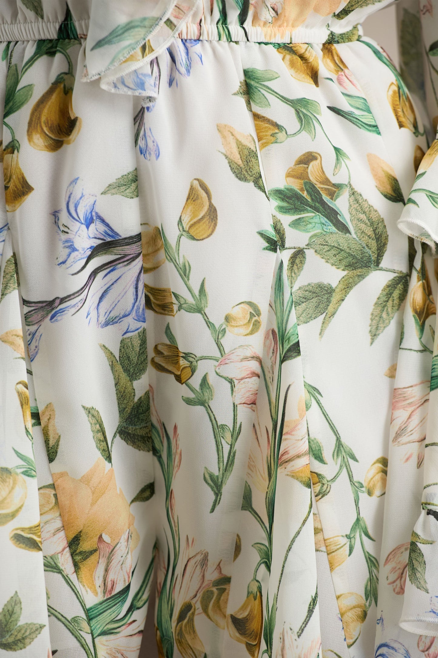 Anaya | Lemon Floral Print Chiffon Playsuit With Long Sleeves