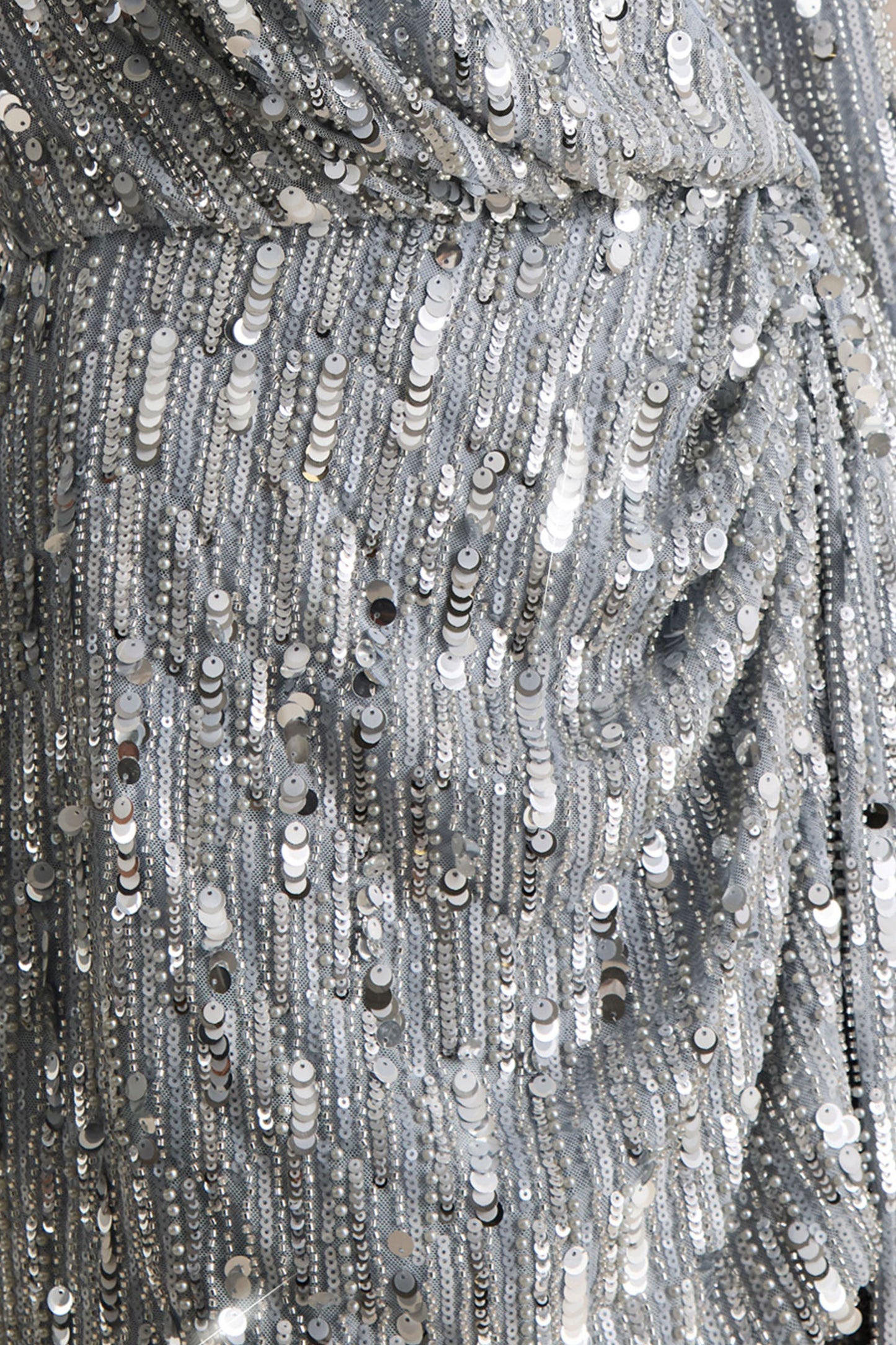 Carmina | Silver Sequin Plunge-Neck Wrap Mini Dress With Sash Detail