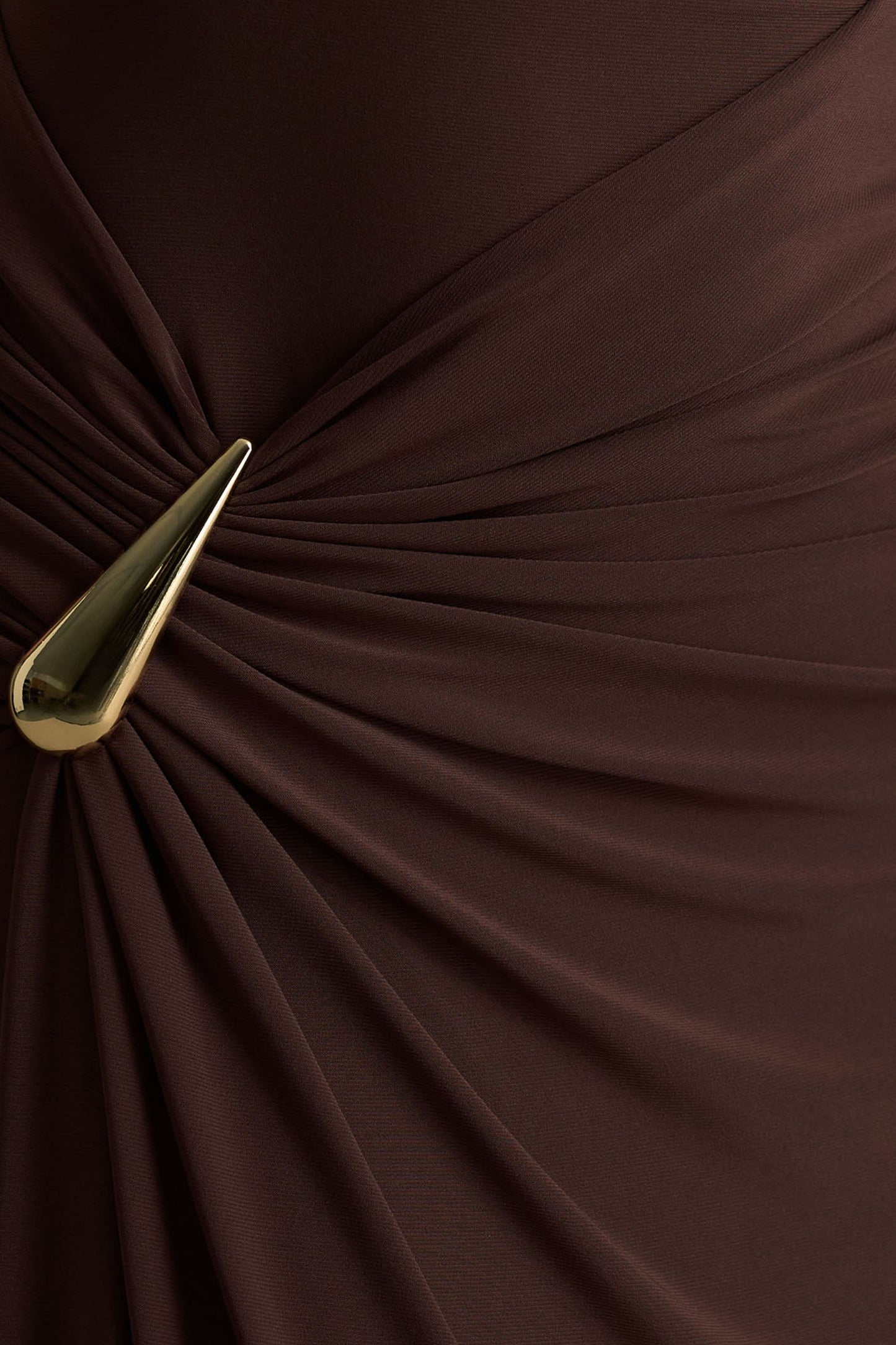 Fiora | Brown Wide-Neck Maxi Dress With Gathered Detail