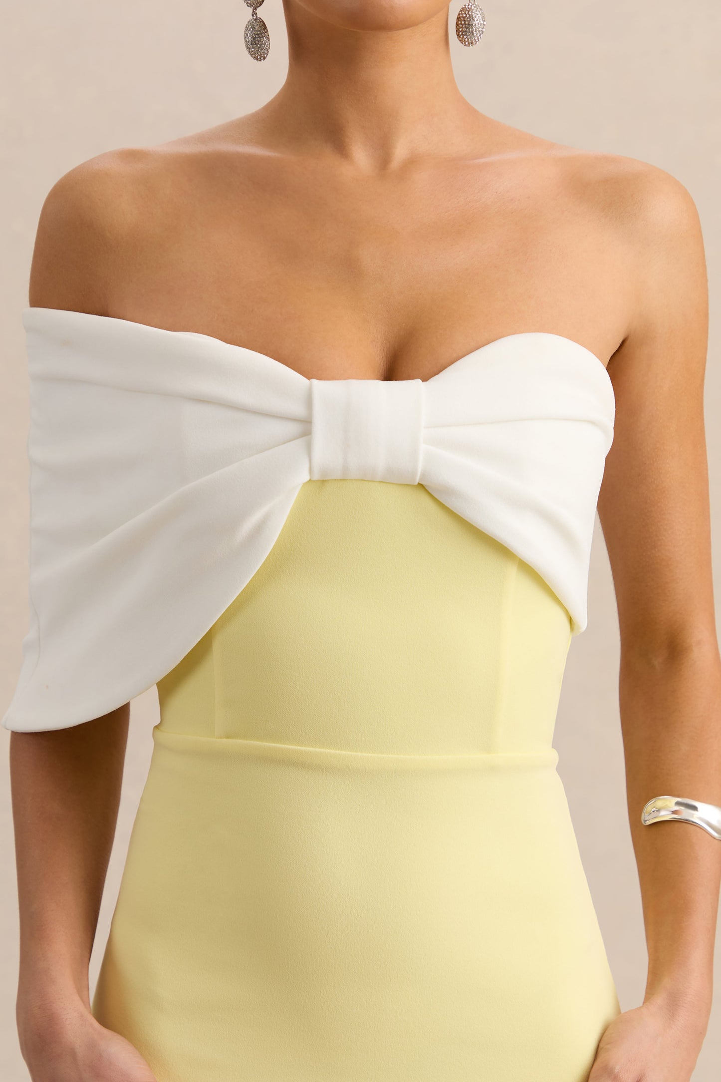Agatha | Lemon & White Bow Bardot-Neck Maxi Dress