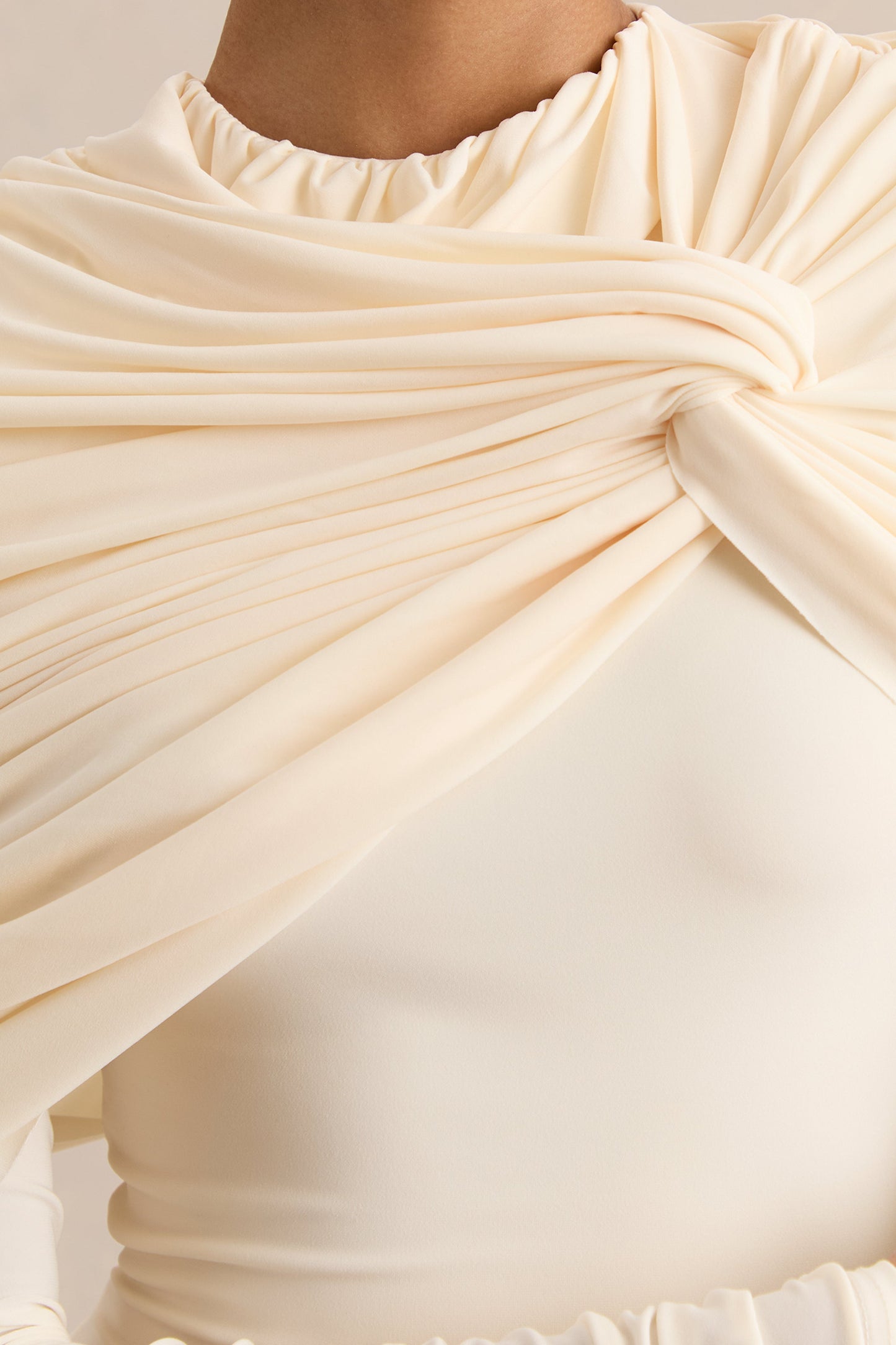Evessa | Cream Crew-Neck Maxi Dress With Gathered-Detailing