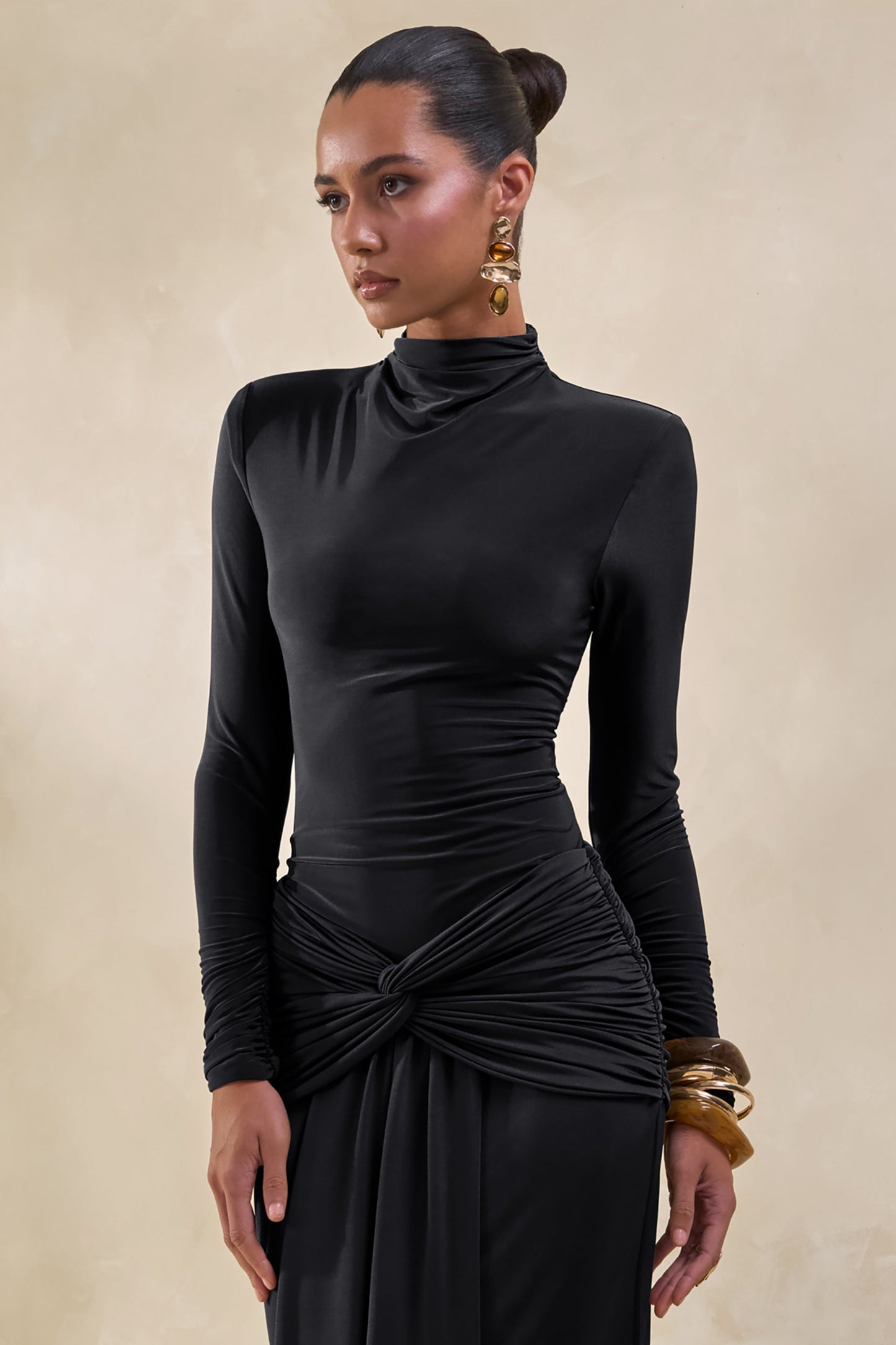 Lyanna | Black Turtle-Neck Thong Bodysuit