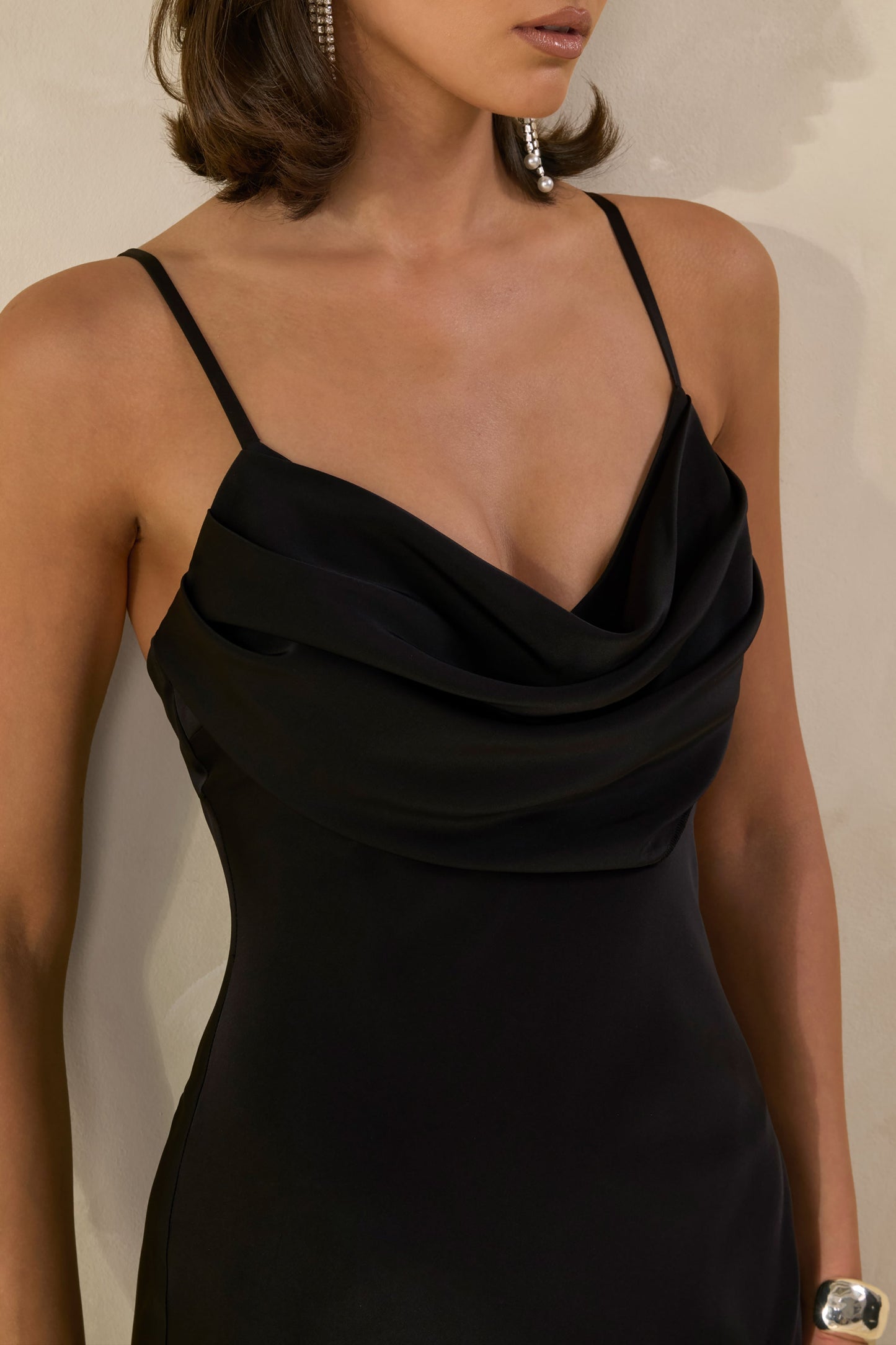 Anarelle | Black Satin Cowl-Neck Maxi Dress