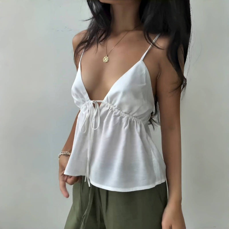 Sexy Solid Slim Tie Cami Top