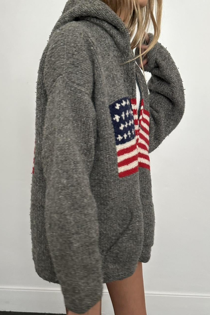 Chic Flag Graphic Knit Zippered Hoodie