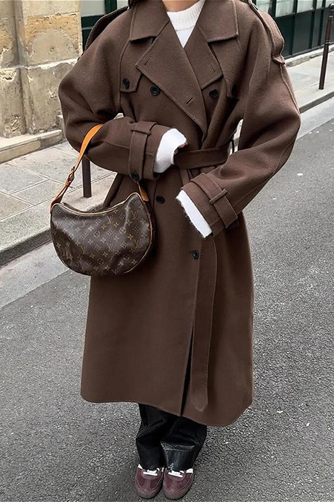 Solid Color Longline Elegant Long Sleeve Overcoat