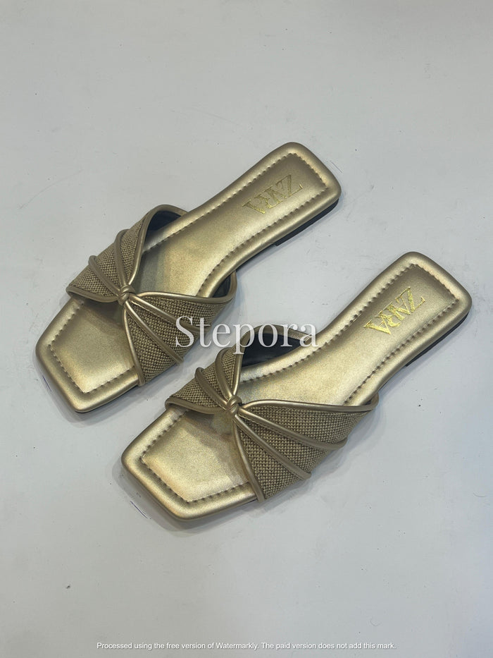 Chic Square Toe Flat Sliders with Knotted Woven Strap