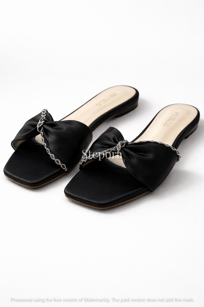 Crystal Bow Satin Flats