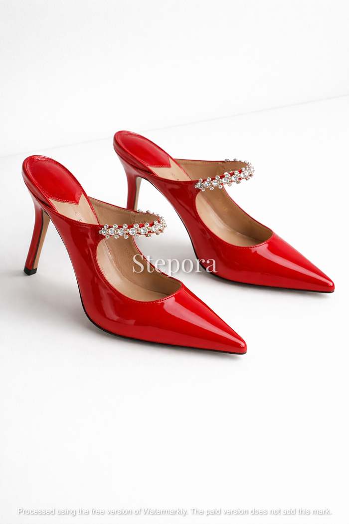 Crystal Strap Pointed-Toe Mules
