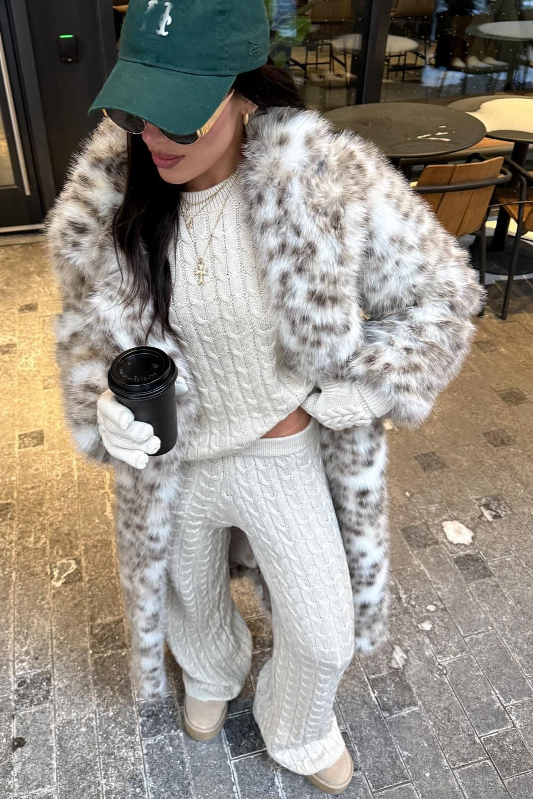 Leopard Print Faux Mink Fur Eco Long Blazer Collar Overcoat