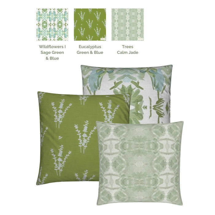 Eucalyptus Green & Blue Small Repeat Luxury Fabric by the Yard