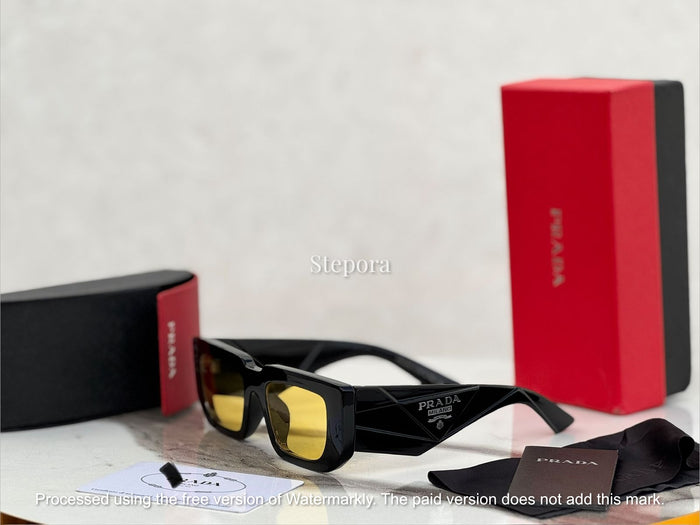 Geometric Black Sunglasses with Yellow Lenses