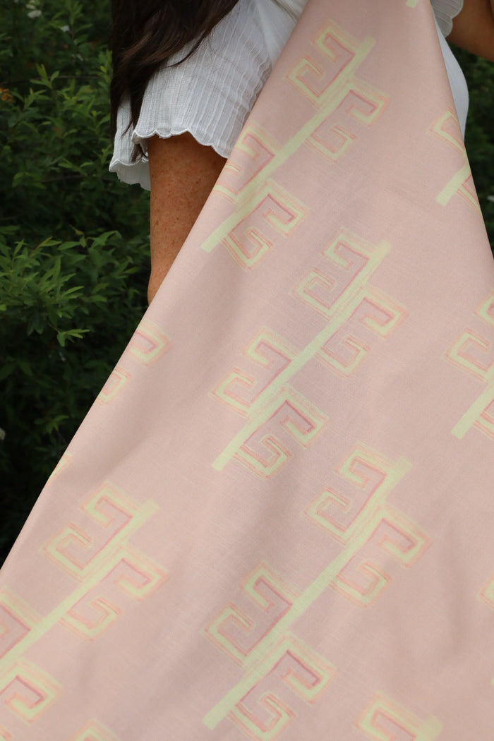 Greek Key Drop Grapefruit Large Repeat Luxury Fabric by the Yard