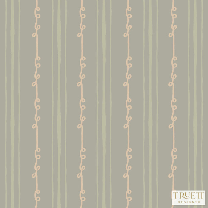 Sister Stripe Taupe, Sage & Light Peach Luxury Fabric by the Yard
