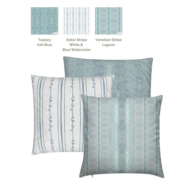 Sister Stripe White & Blue Watercolor Luxury Fabric by the Yard