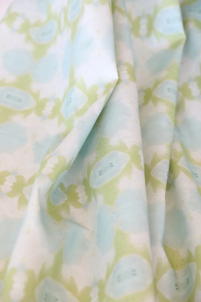Sweet Gum Chartreuse Green & Blue Luxury Fabric by the Yard