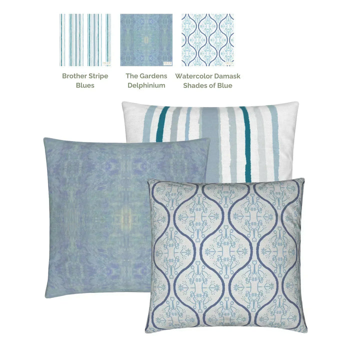 Watercolor Damask Shades of Blue Luxury Fabric by the Yard