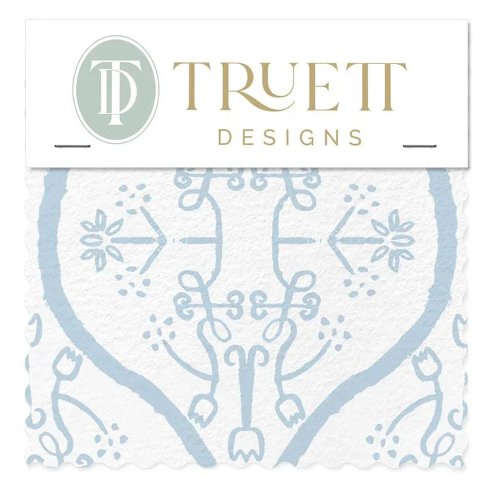 Watercolor Damask White Sky Blue Luxury Fabric by the Yard