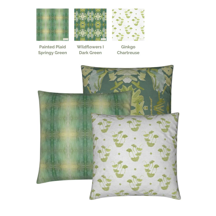 Wildflowers I Dark Green luxury pillow featuring a large-scale abstract floral pattern in rich green tones, handcrafted in England for layered designer interiors, luxury living rooms, and thoughtfully curated home