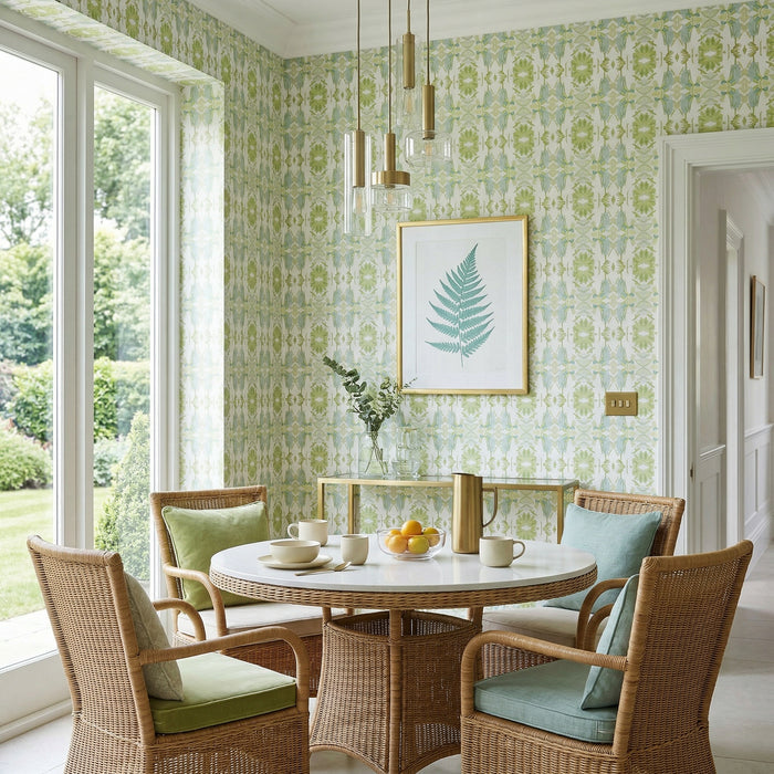 Wildflowers I White & Apple Green Luxury Wallpaper Sample