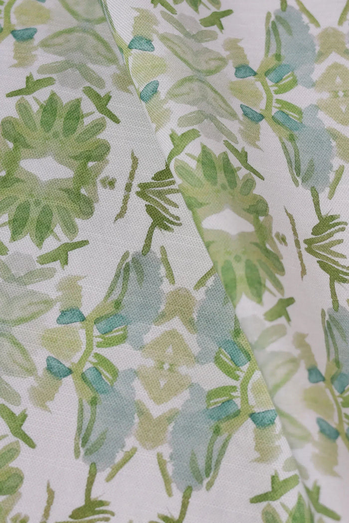 Wildflowers I White & Apple Green Small Repeat Luxury Fabric by the Yard