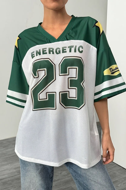Fashion Loose Street Print Color Block Sporty T-shirt