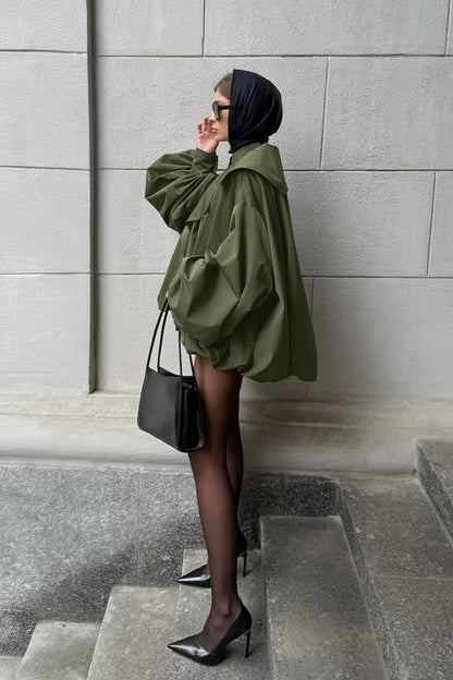 Retro Green Unique Oversized Slim Fake Two Piece Trench Jacket