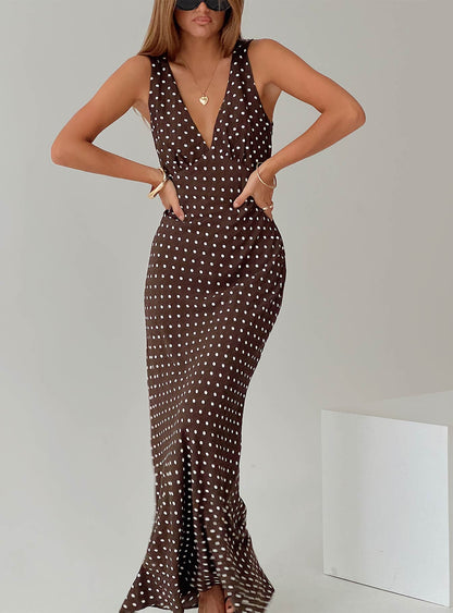 Nellie Maxi Dress Brown Polka Dot Tall