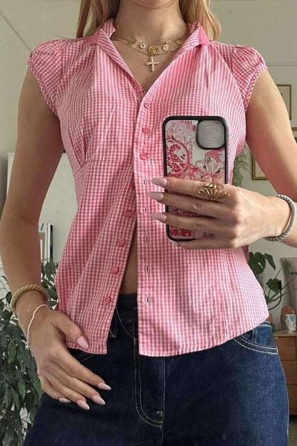Versatile Red White Plaid Blouse