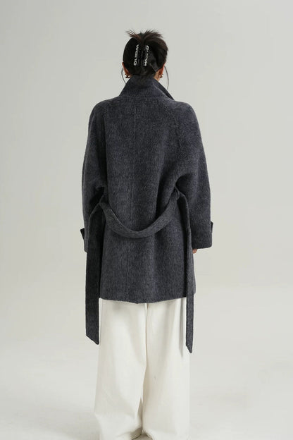 Chic Solid Wool Warm Loose Mock-neck Coat
