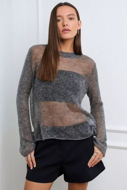 Loose Hollow Out Wool Blend Knit Blouse