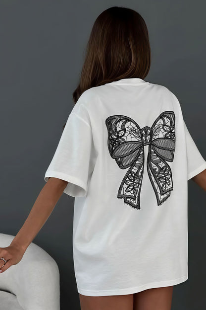 Minimalist Casual 3D Bow Lace Short Sleeve T-shirt