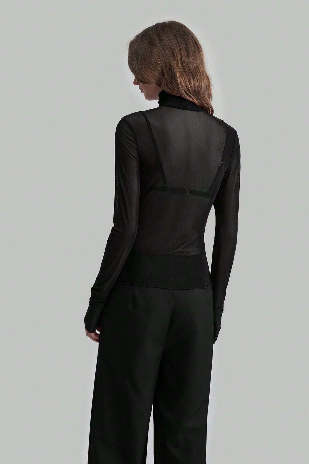 Stand Collar Solid Mesh Slim Fit Long Sleeve Tee