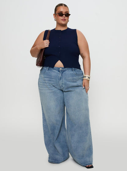 Suzu Sleeveless Knit Top Navy Curve