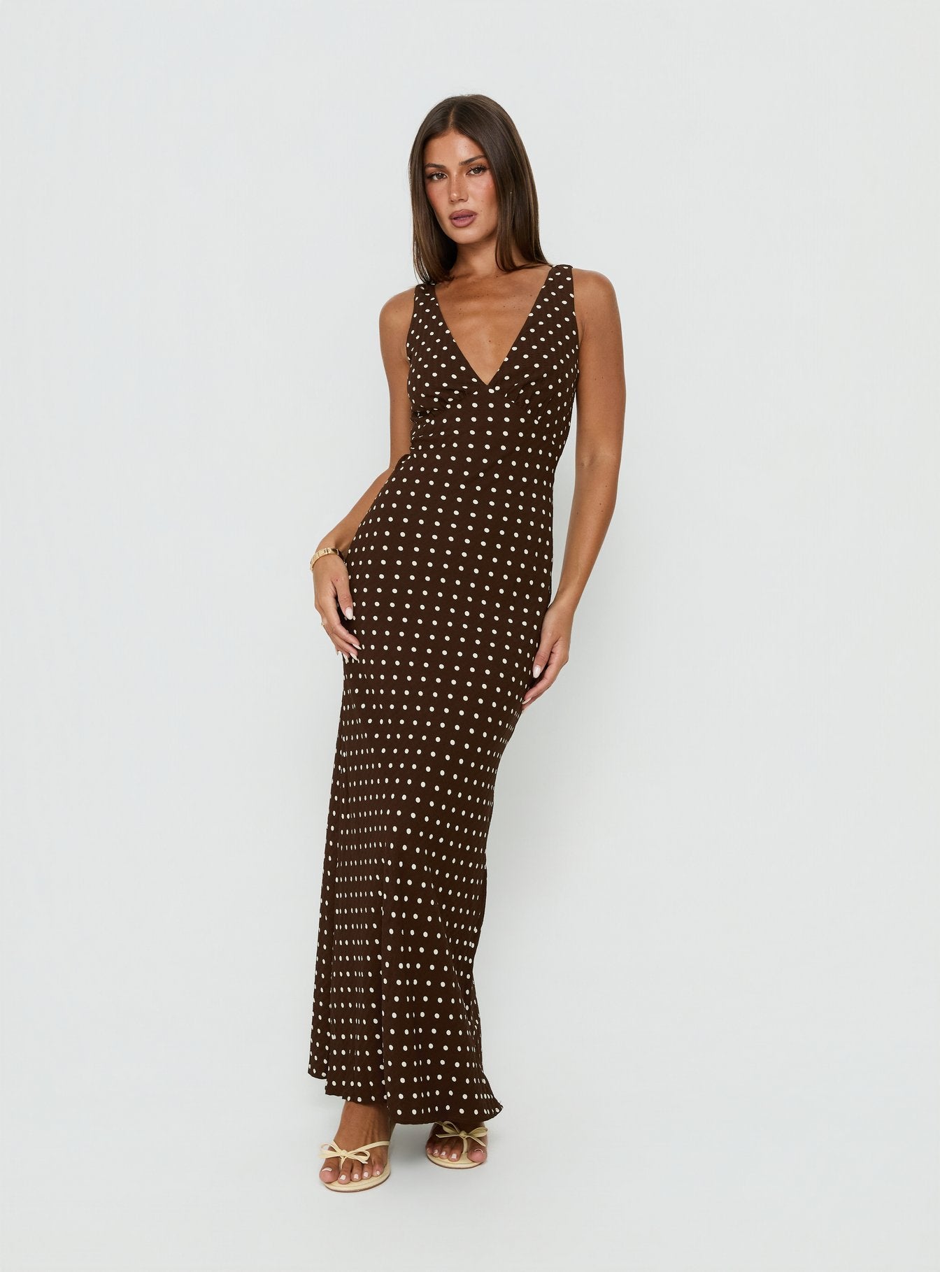 Nellie Maxi Dress Brown Polka Dot Tall