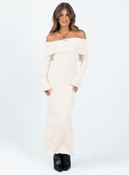 Louden Long Sleeve Off Shoulder Maxi Dress Cream