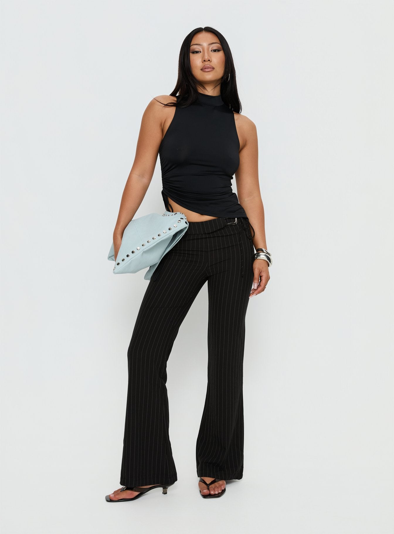 Saveria Tie Detail High Neck Top Black