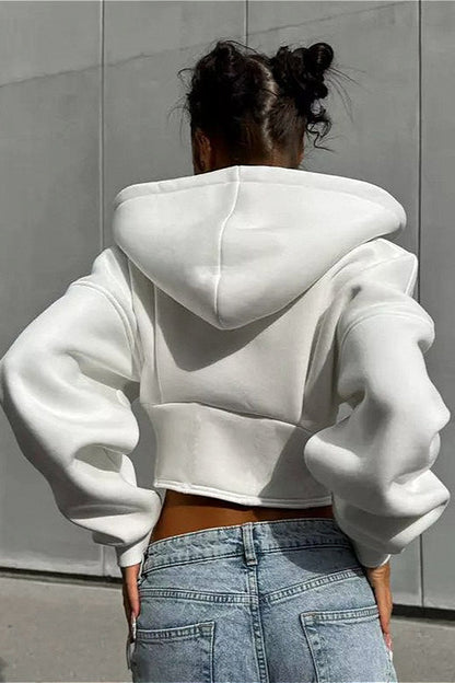 Chic Solid Cinched Uneven Short Hoodie