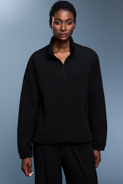 Athletic Half-Zip Solid Loose Sweatshirt