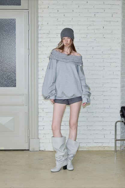 Off-shoulder Loose Two-way Pieced Hoodie