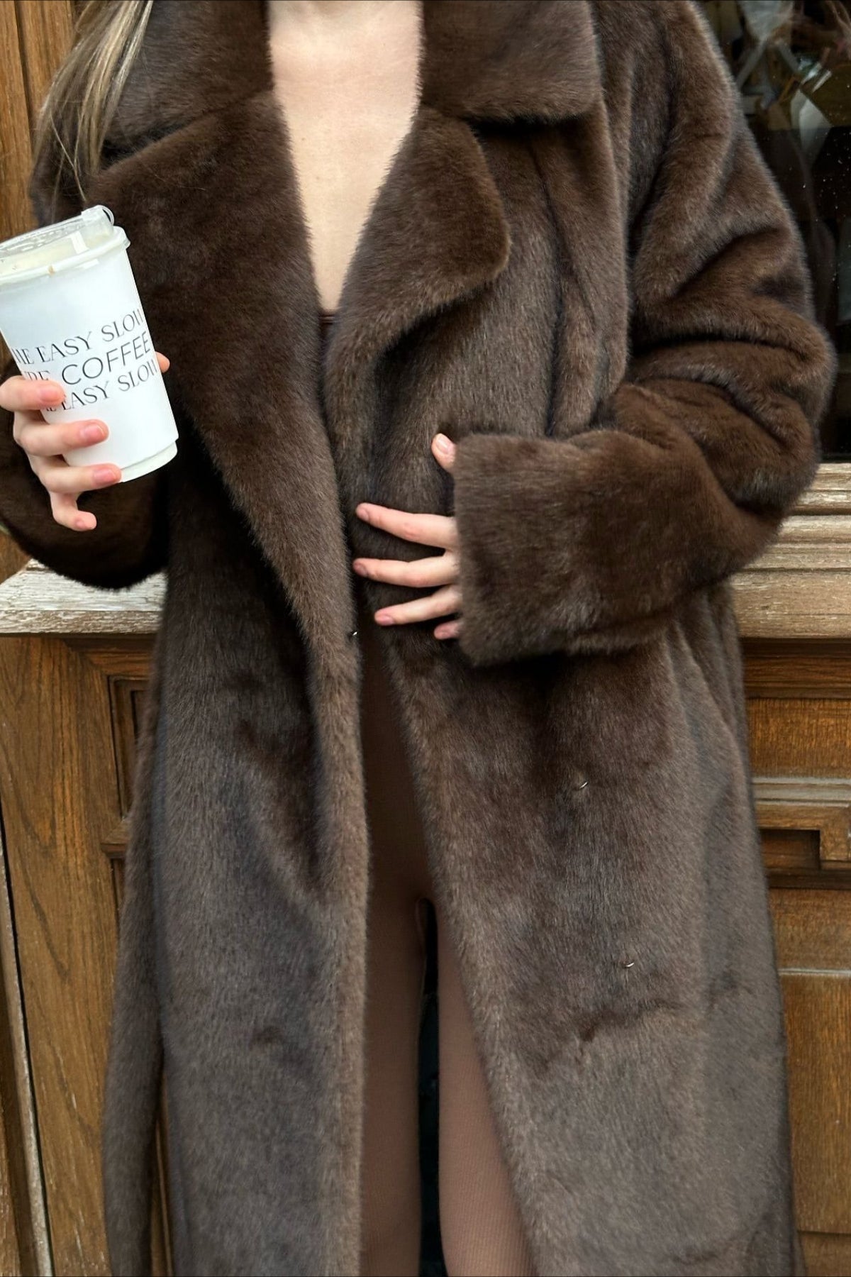 Belted Longline Faux Fur Insulated Overcoat
