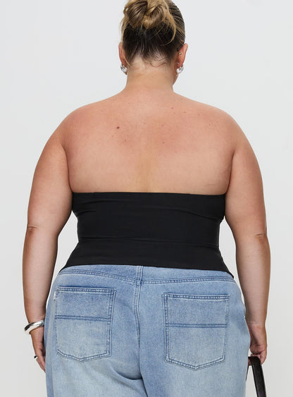 Flounce Strapless Top Black Curve