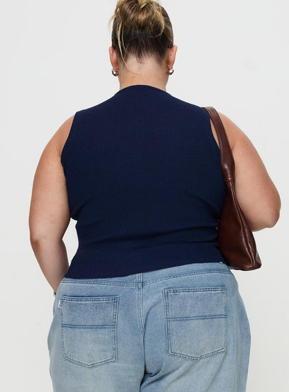 Suzu Sleeveless Knit Top Navy Curve