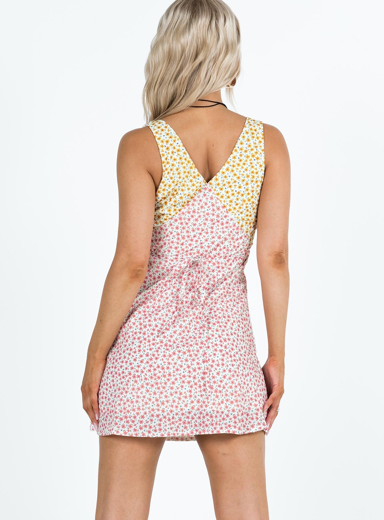 Nellie Two Tone Mini Dress Yellow / Pink Floral