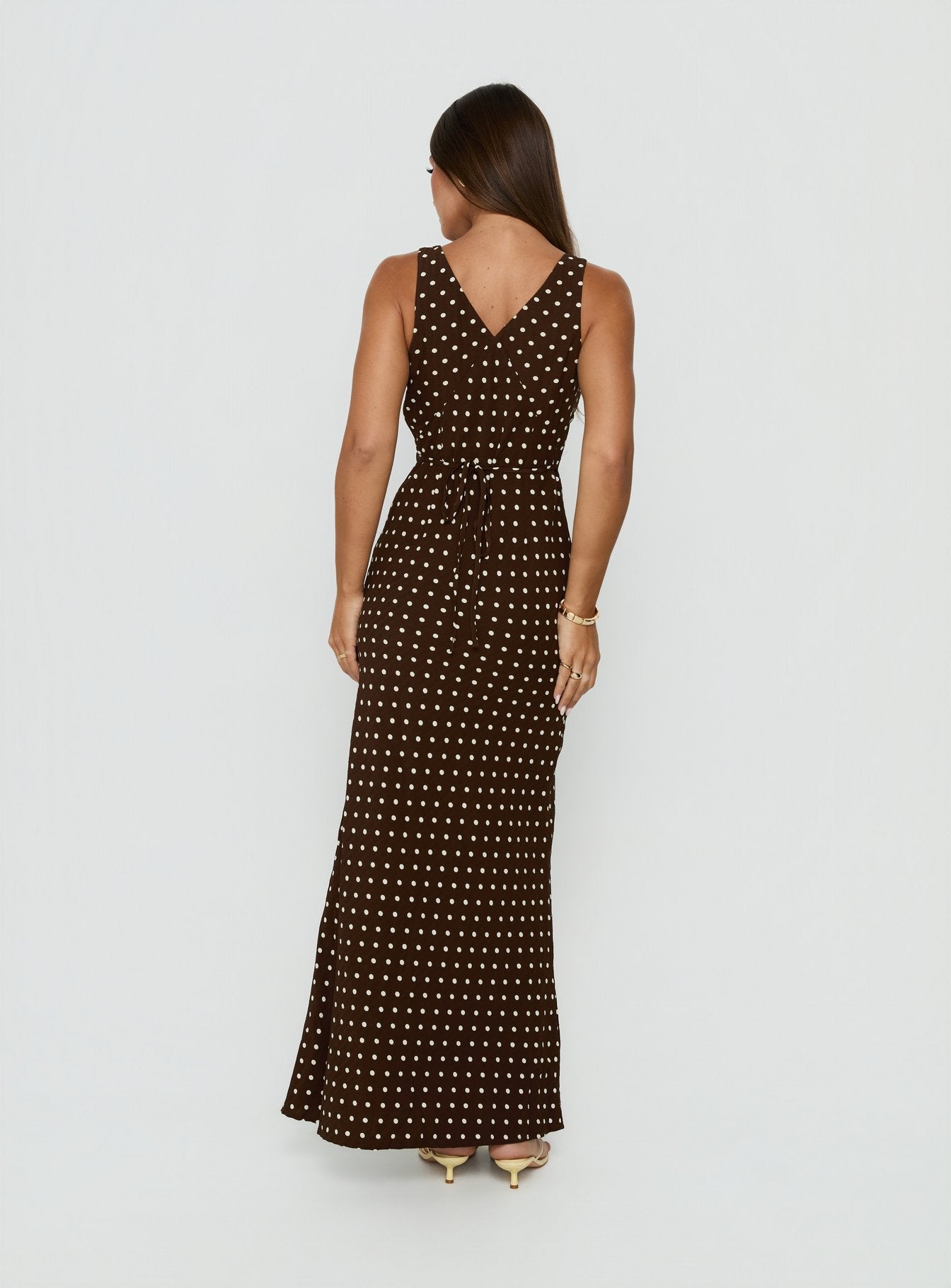 Nellie Maxi Dress Brown Polka Dot Tall